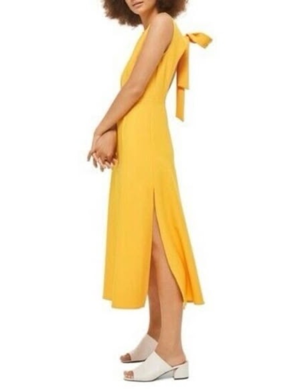 NEW Topshop Open Back Midi Dress in Marigold Golden Yellow Mango Sz 6 Side Slits
